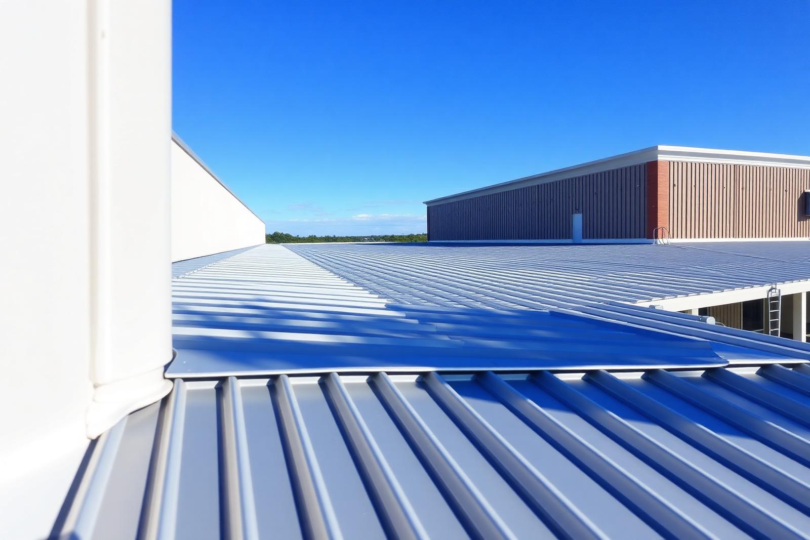 Newly installed standing seam metal commercial roof